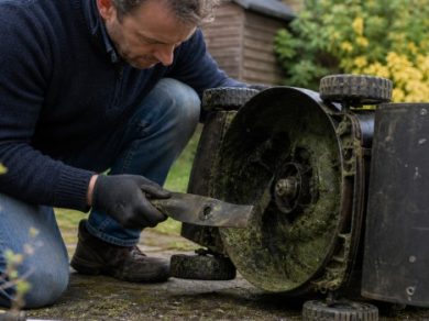 Time to take off and sharpen the lawn mower blades