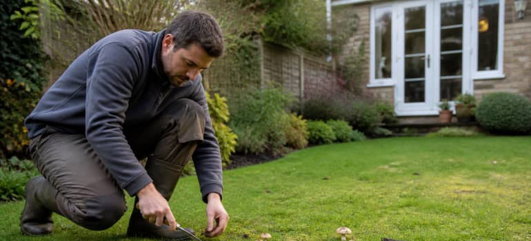 Illustration representing how to get rid of mushrooms in lawn