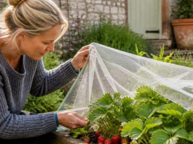 Illustration representing how to protect strawberries from pests