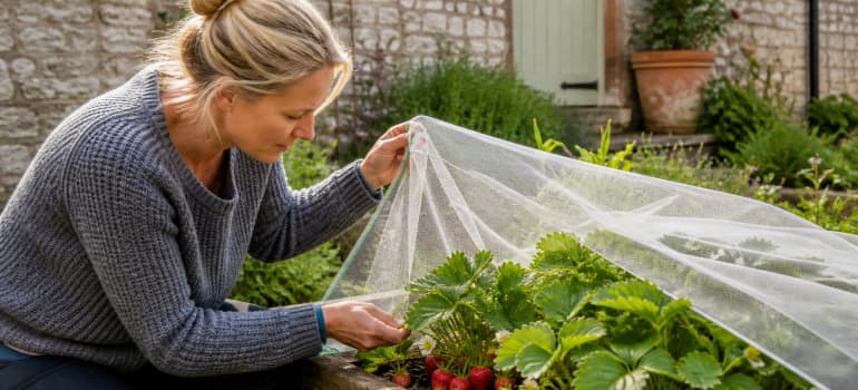 Illustration representing how to protect strawberries from pests
